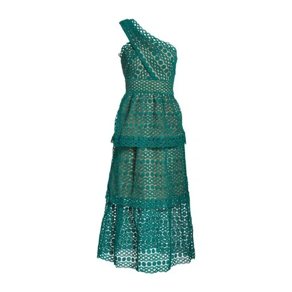 Self-Portrait | Dresses | Selfportrait Green Chain One Shoulder Lace Midi |  Poshmark